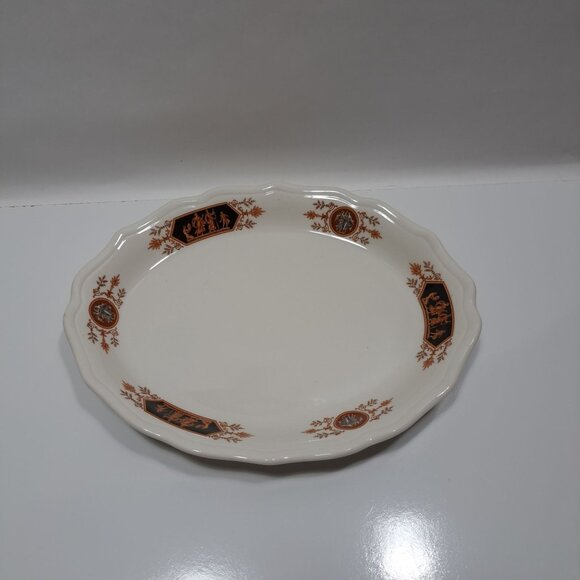 Vintage Syracuse China Oval Serving Platter With Brown Greek Motif Decor - Picture 1 of 15